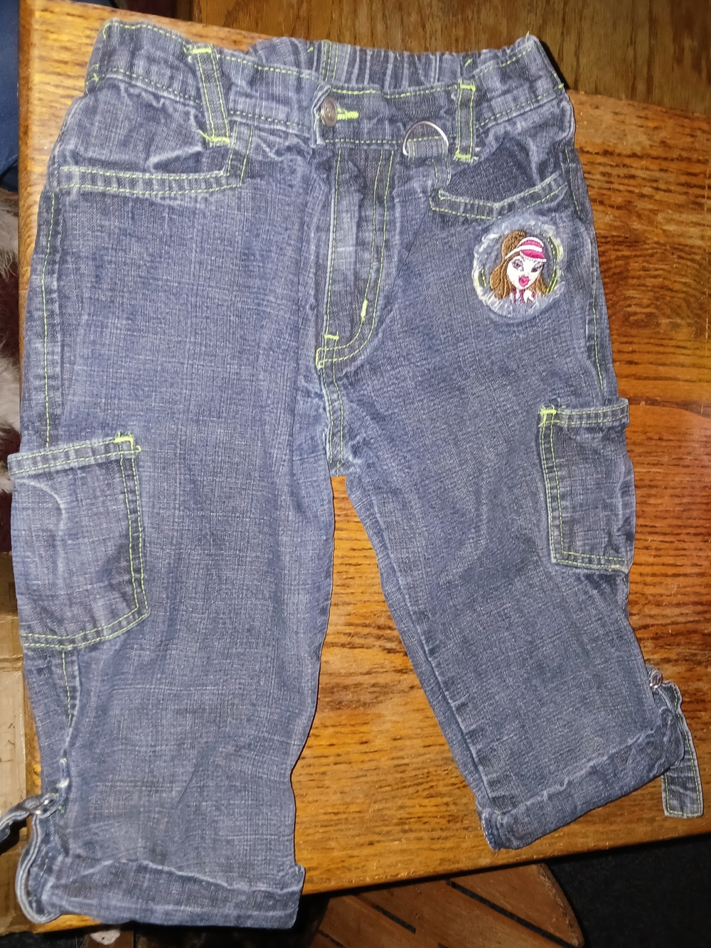 "BRATZ" Girls Denim Cargo Pants with Embroidered Patch